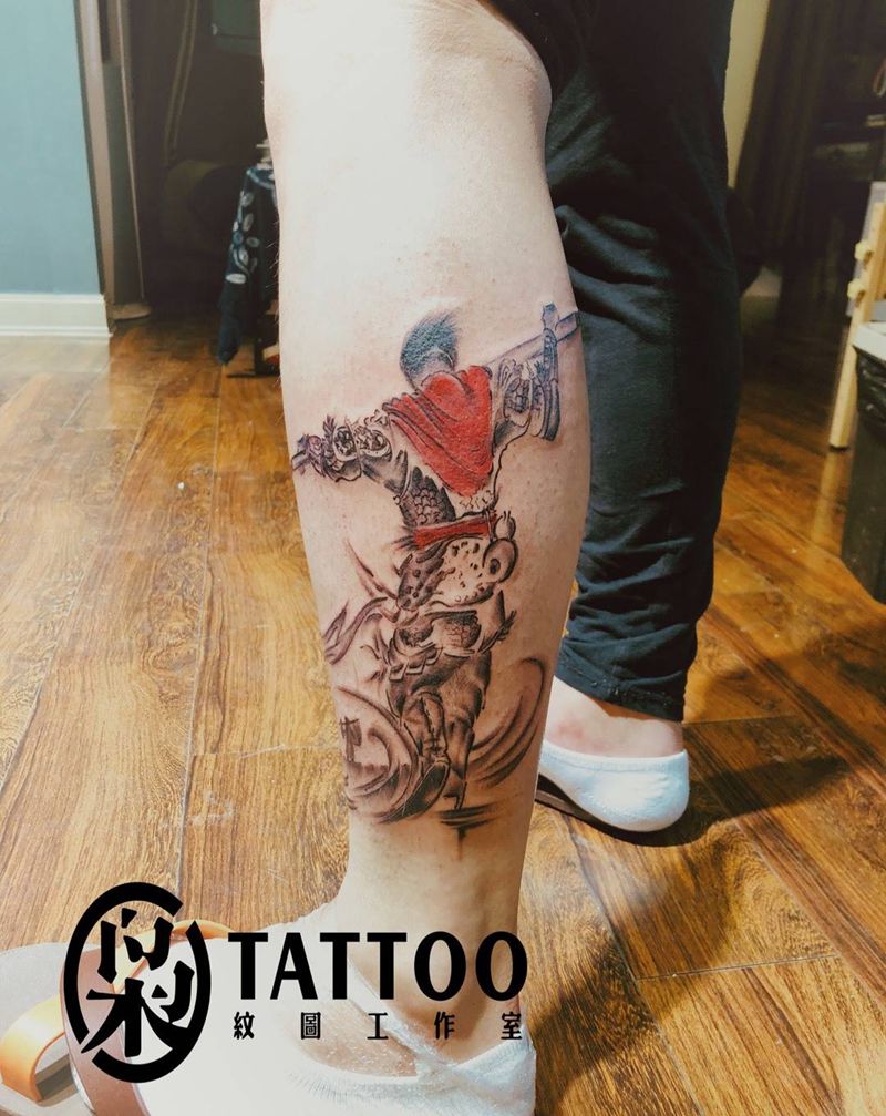 至尊宝纹身图片_腿部纹身图案