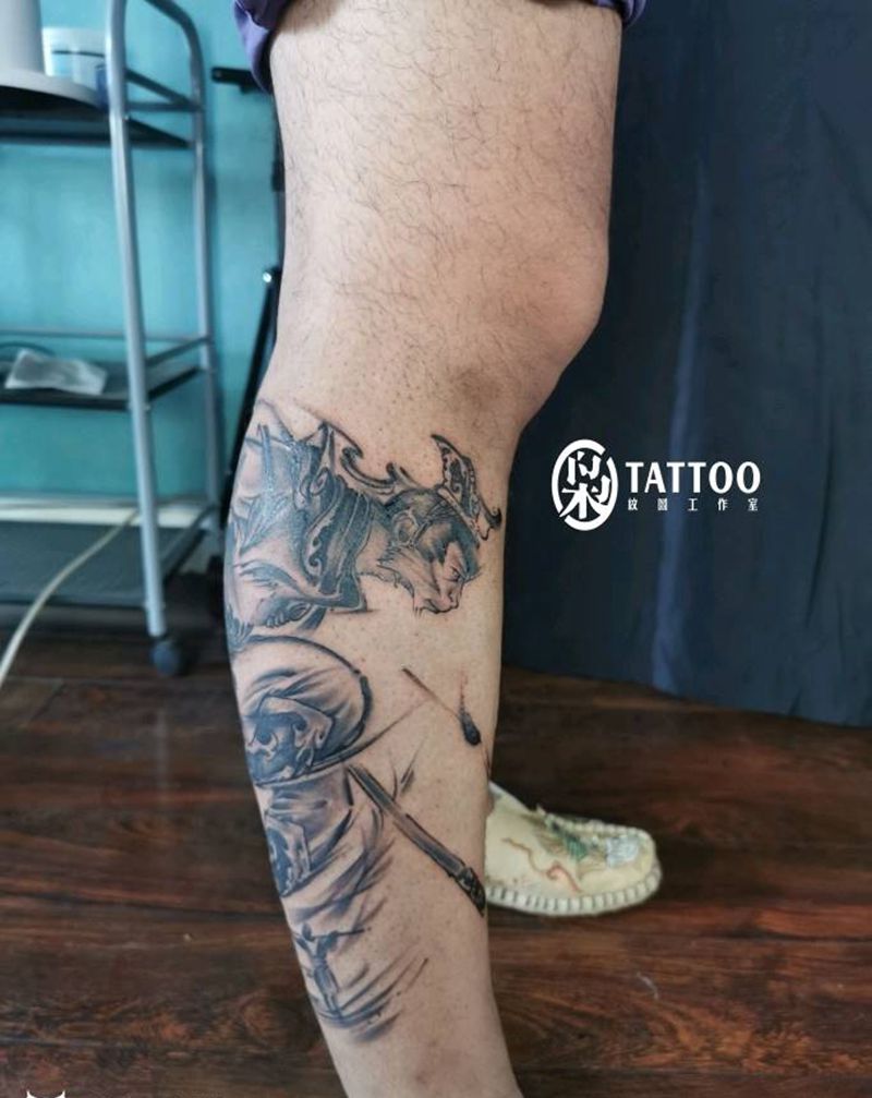 中国风，斗战胜佛纹身图片_腿部纹身图案