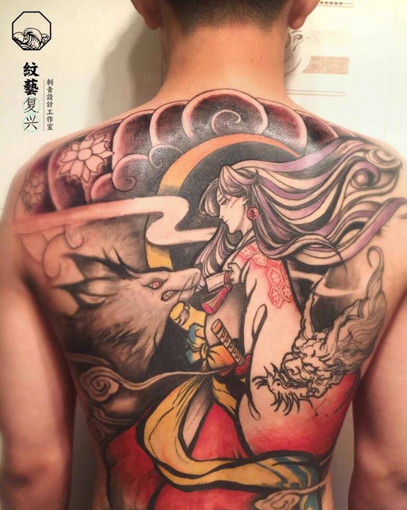 满背杀生丸纹身图片
