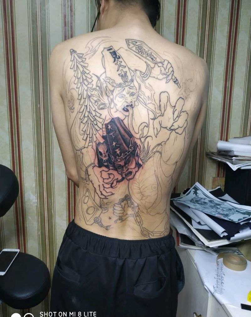 黑白无常待续纹身图片_新传统无常纹身图案