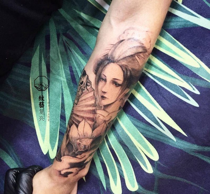 小臂艺妓纹身图片
