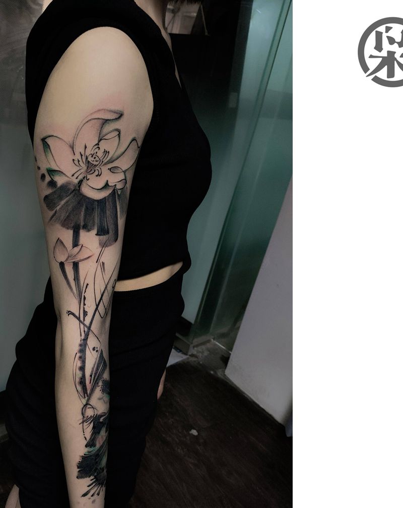 水墨纹身图片_手臂水墨纹身图案