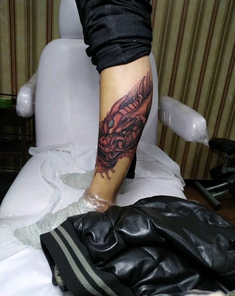 小腿龙纹身图片