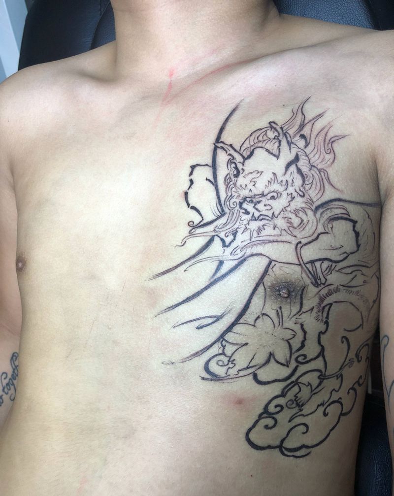 全胛开衫(未完成)纹身图片_胸部纹身图案