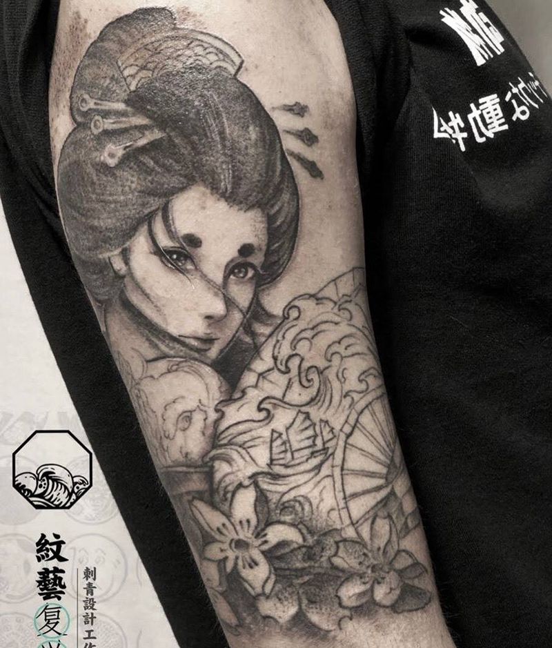 艺妓遮盖纹身图片