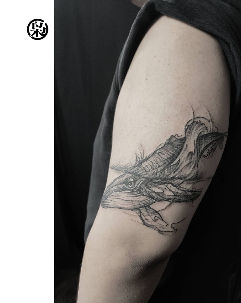 鲸鱼纹身图片_手臂点刺纹身图案