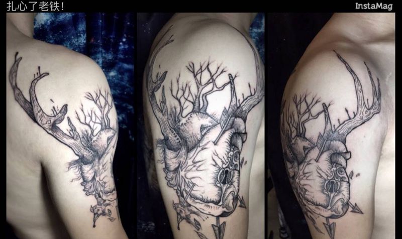 原创线条心脏纹身纹身图片