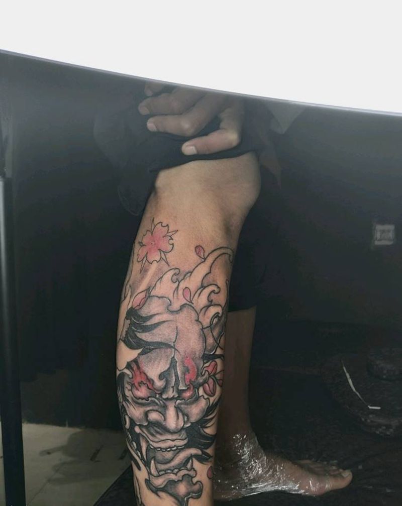 般若修改纹身图片_腿部新传统般若修改纹身图案