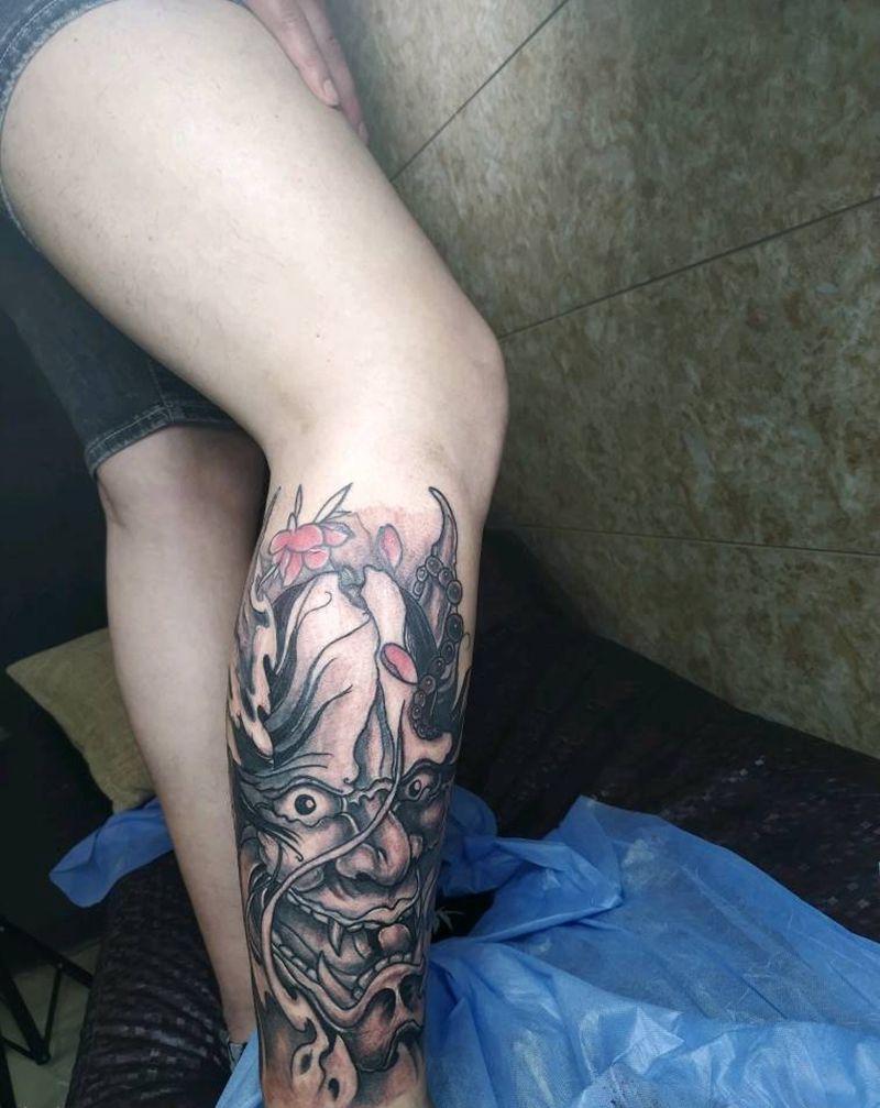 般若修改纹身图片_腿部新传统般若修改纹身图案