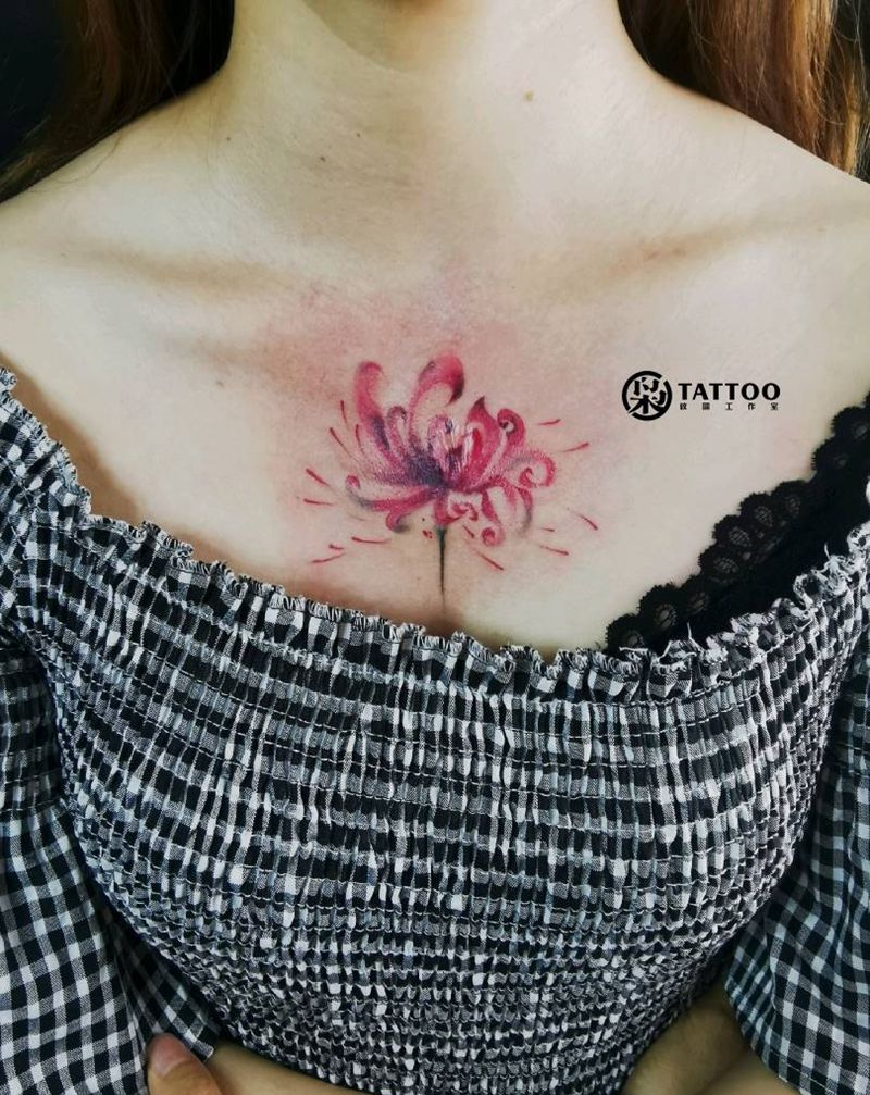 彼岸花纹身图片_胸部纹身图案