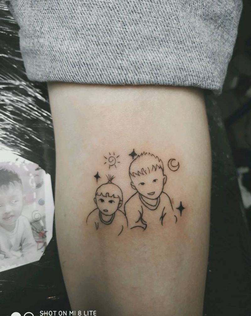 简笔画头像纹身图片_手臂几何简笔画头像纹身图案