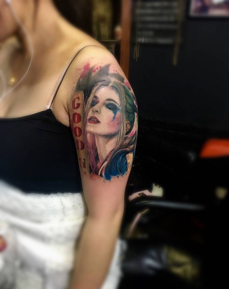 自杀小分队小丑女完工！纹身图片