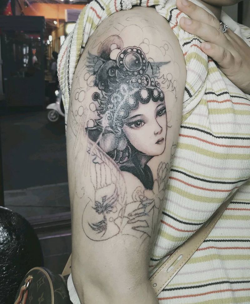 花木兰遮盖纹身图片_手臂新传统花木兰遮盖纹身图案