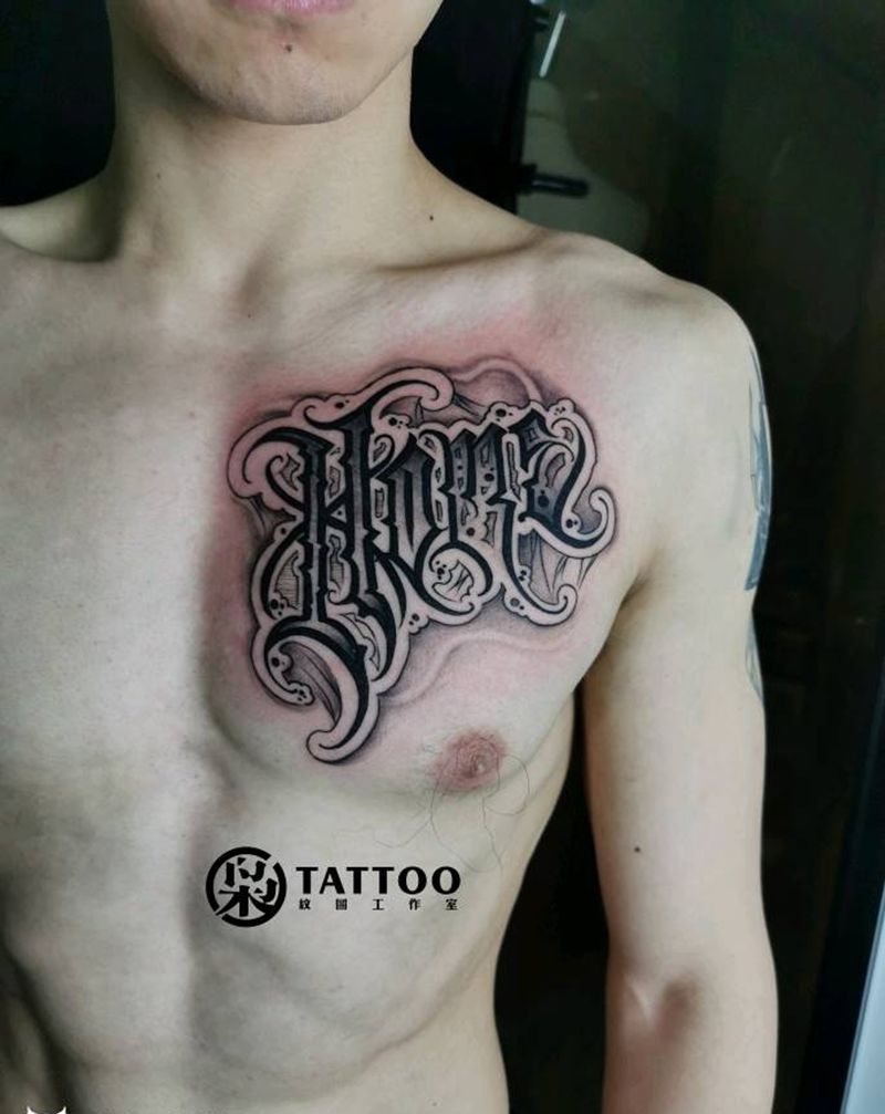 奇卡诺花体字设计纹身图片_胸部纹身图案