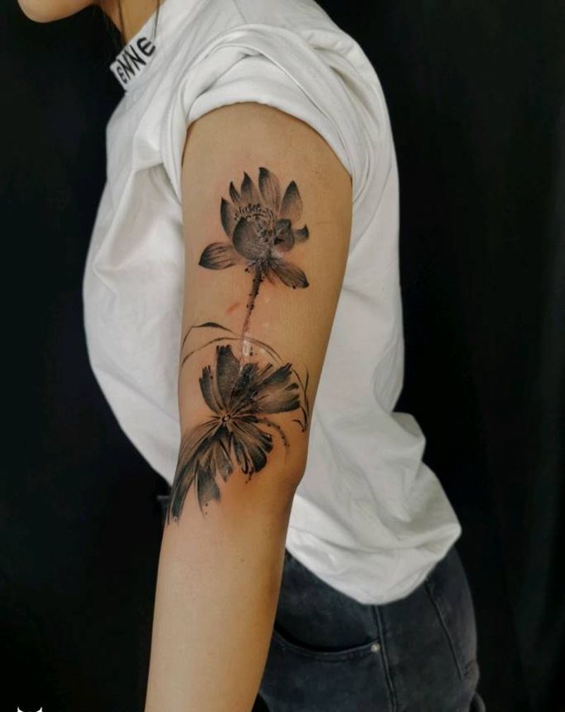 车祸伤疤遮盖纹身图片_手臂水墨纹身图案