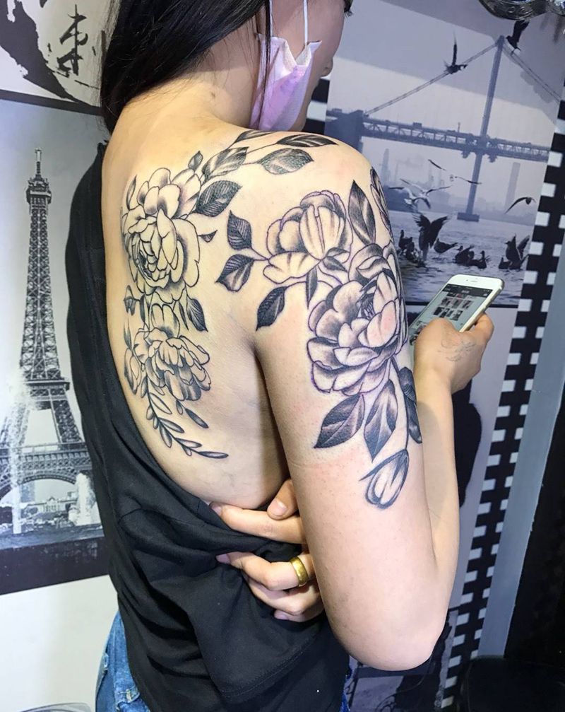 肩花纹身图片