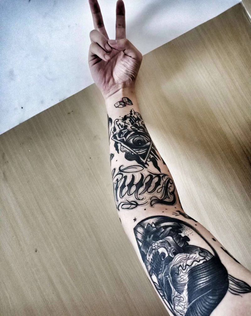 Old school花臂 恢复买家秀纹身图片