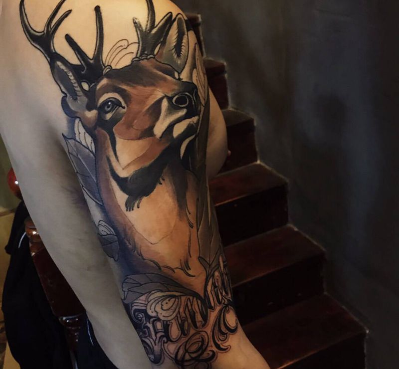 混搭纹身图片_肩部手臂纹身图案