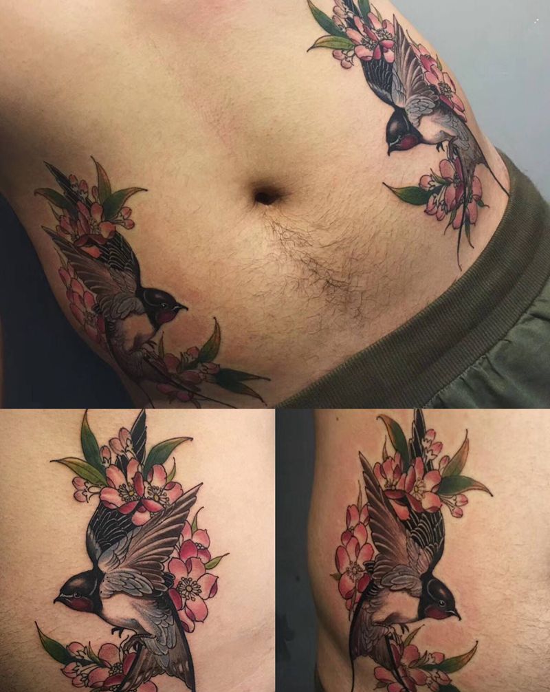 燕子纹身图片_腹部纹身图案