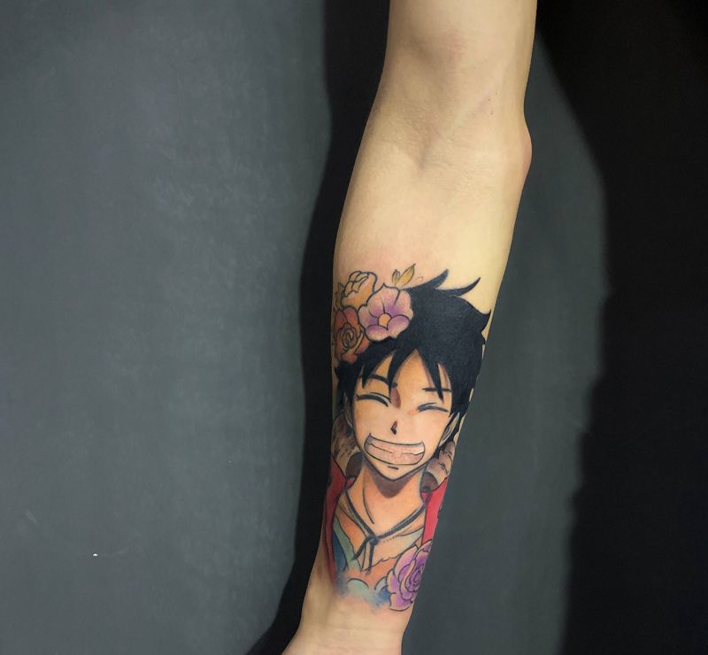 今天的动漫人物纹身图片_手臂点刺New School纹身图案