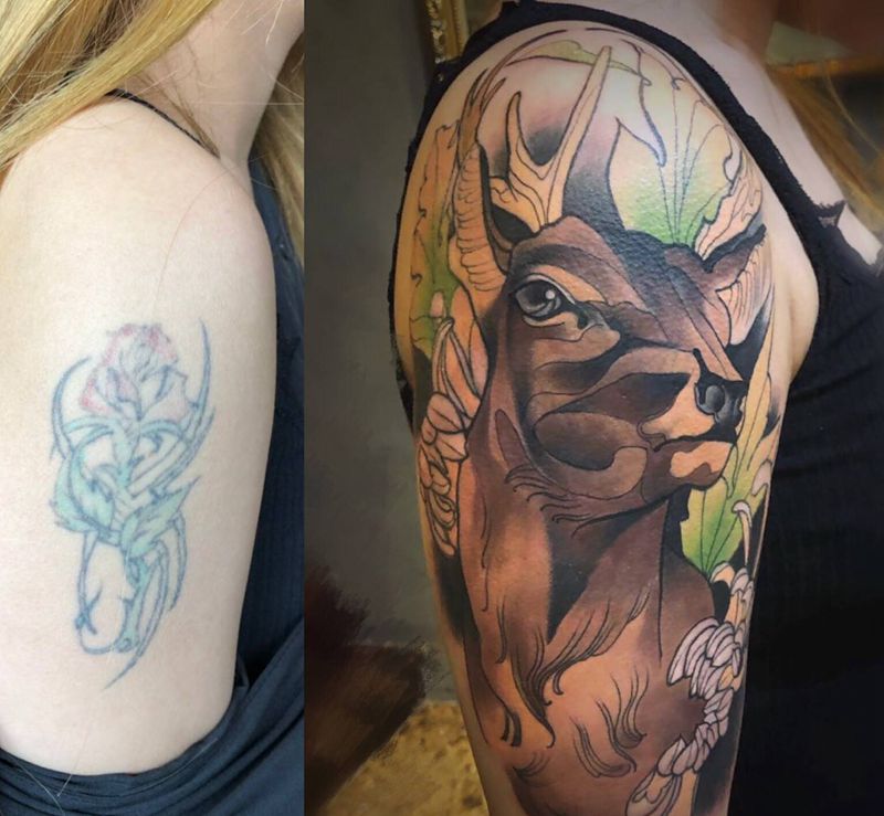 鹿纹身图片_手臂纹身图案