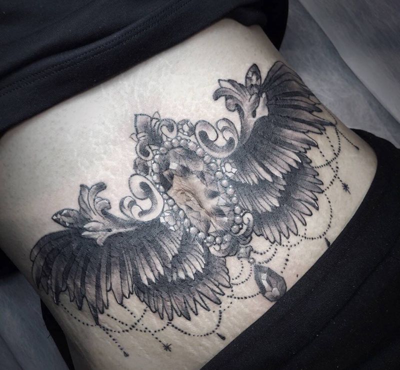 覆盖妊娠纹纹身图片_腹部纹身图案