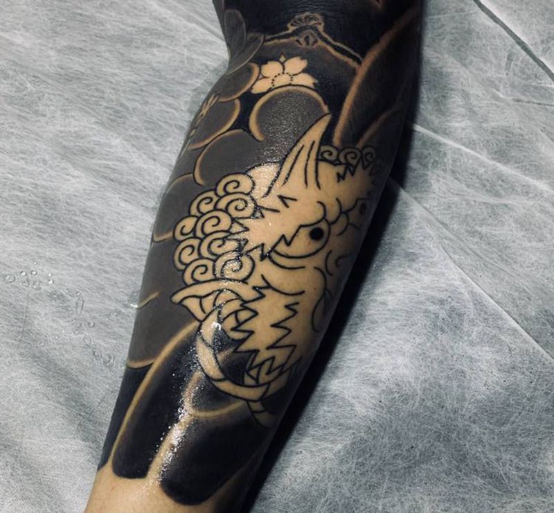 日式花臂 未完成纹身图片_手臂老传统纹身图案