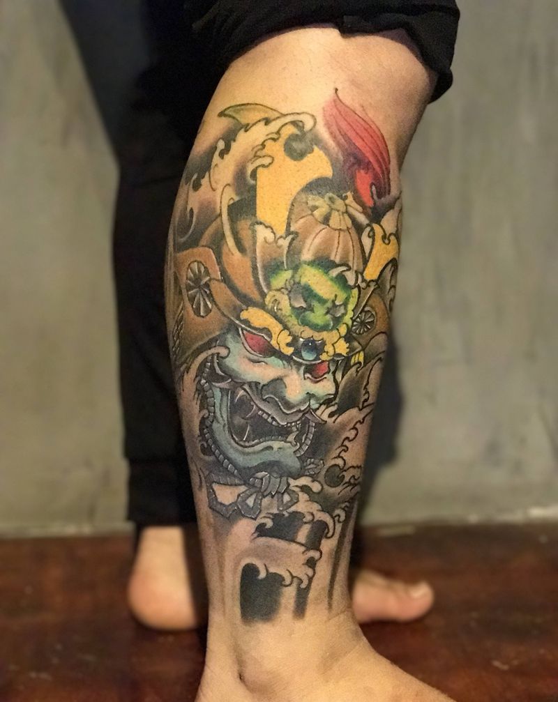 贵武士纹身图片_腿部纹身图案