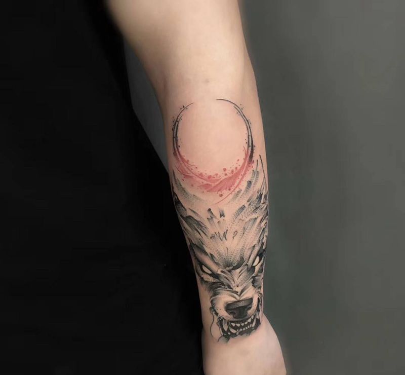 狼纹身纹身图片_手臂欧美写实纹身图案