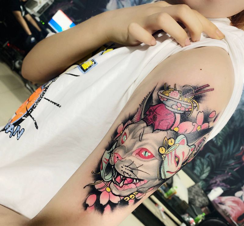 水彩猫猫一只纹身图片_手臂New School纹身图案