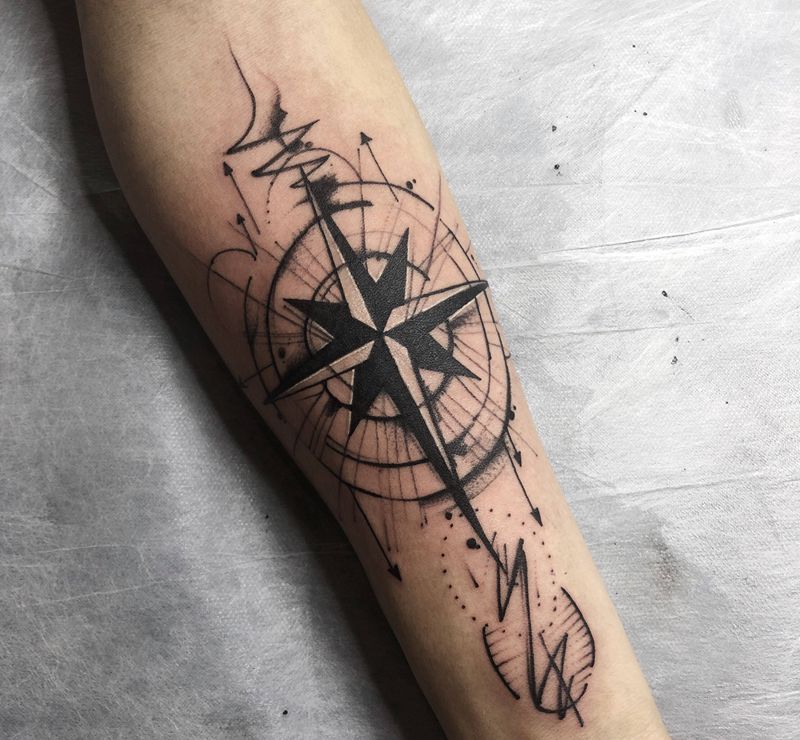 指南针纹身图片_手臂纹身图案