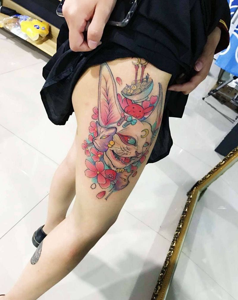 New school大腿纹身图片