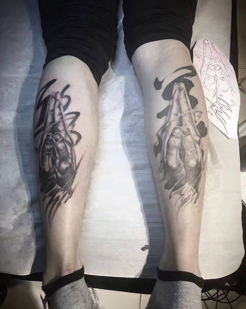 善恶 祈祷之手纹身图片