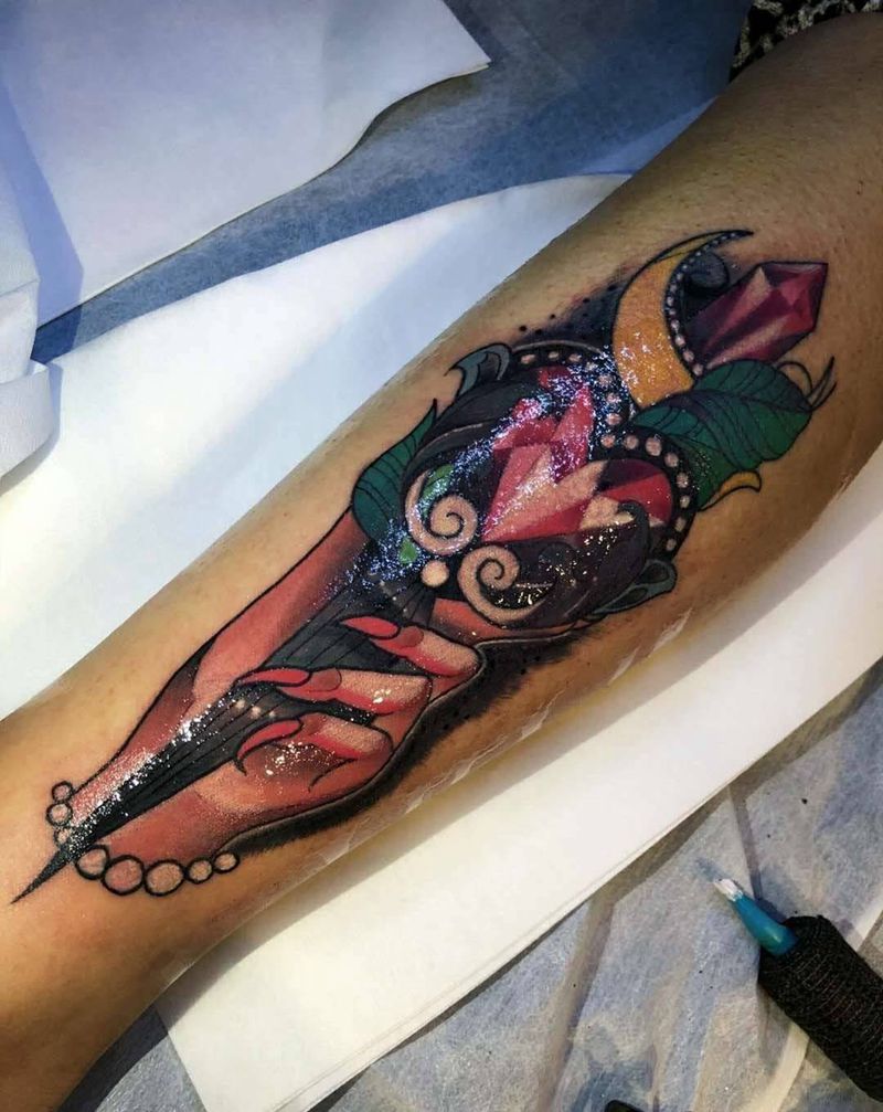 彩色小腿school纹身图片