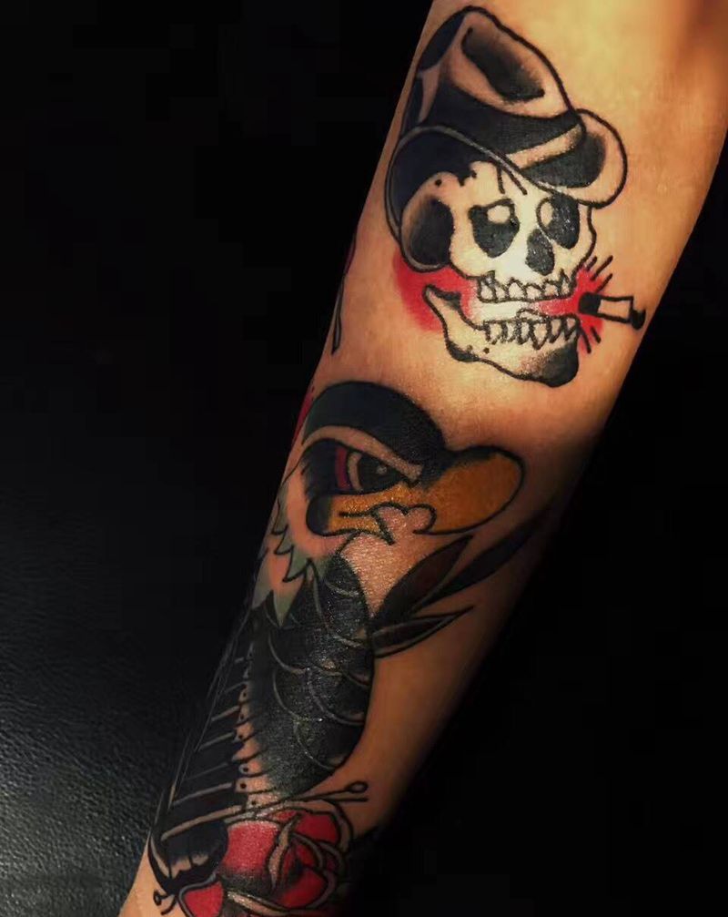 old school纹身图片_成品手臂欧美人物动物几何纹身图案