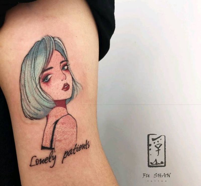 孤独患者纹身图片_手臂水彩纹身图案