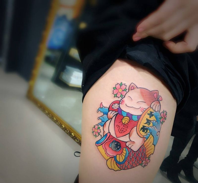 招财猫纹身图片