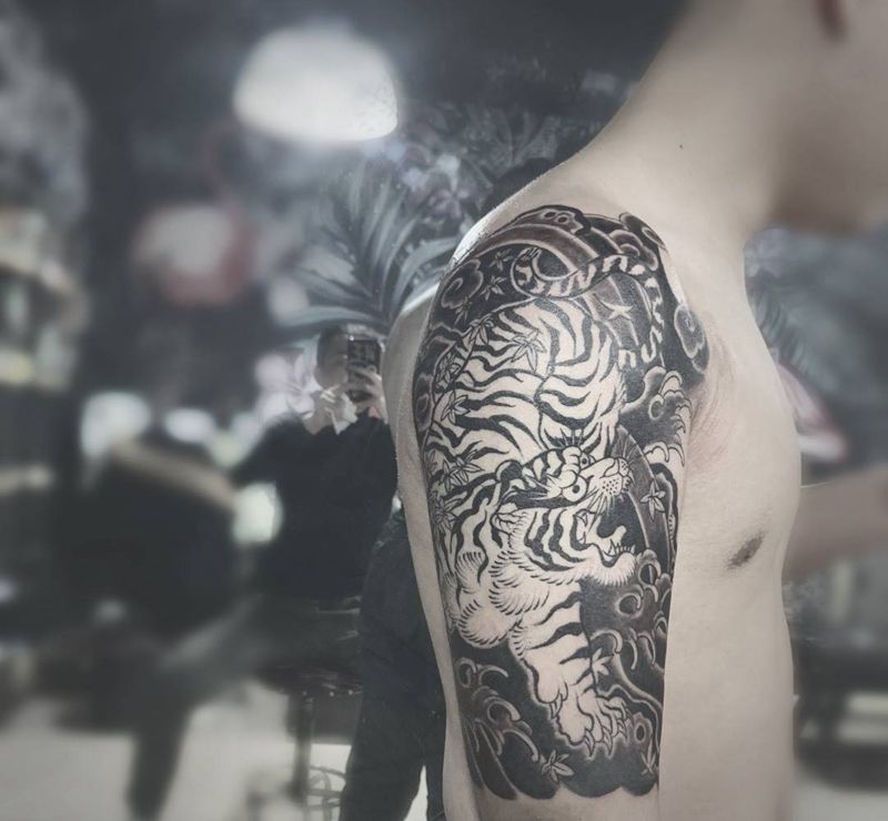 日式老虎  未完成纹身图片