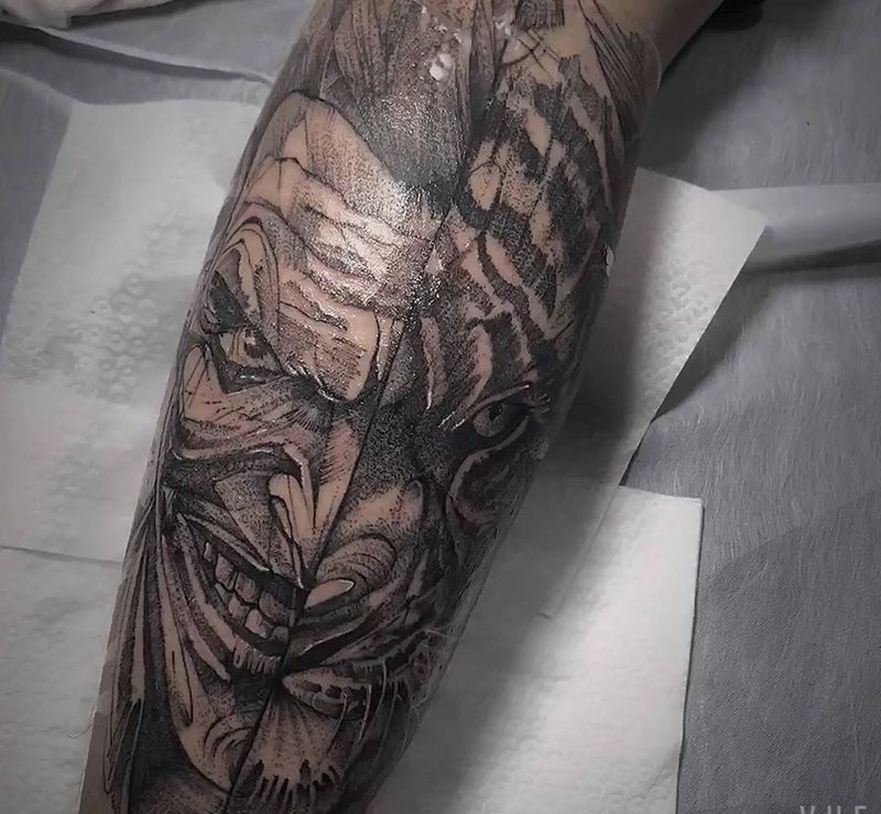 小丑 老虎纹身图片