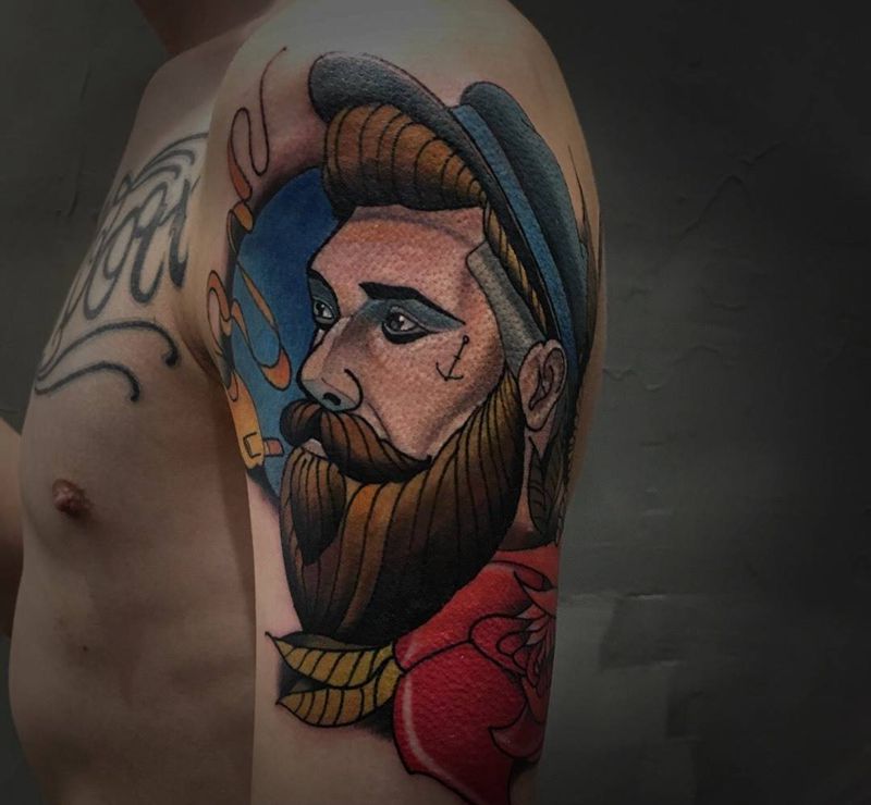 school纹身图片_手臂肩部New School纹身图案