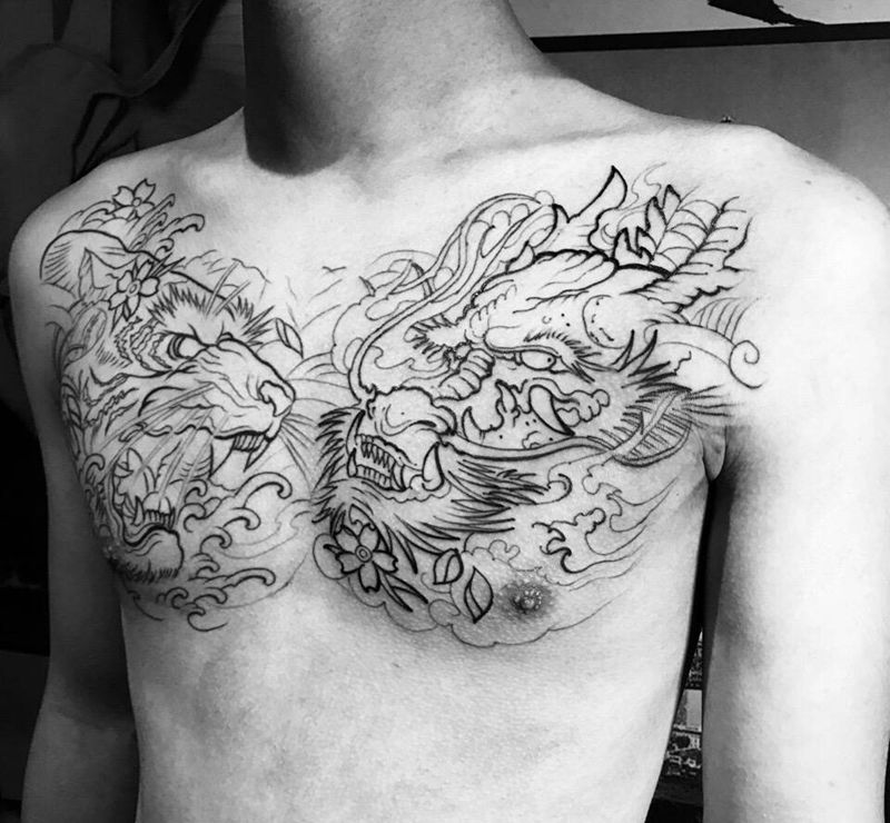 龙虎纹身图片