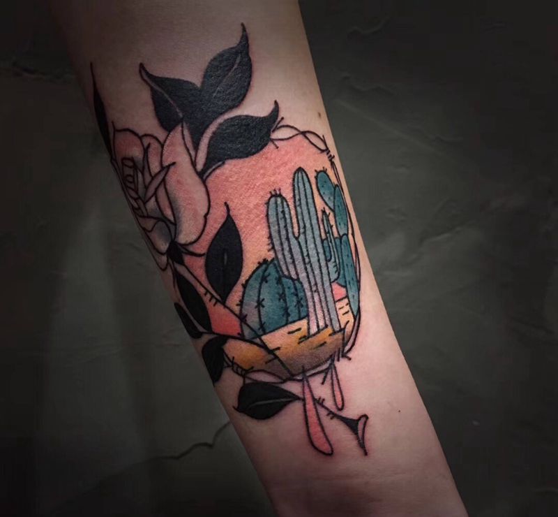 old school纹身图片_成品手臂清新植物纹身图案