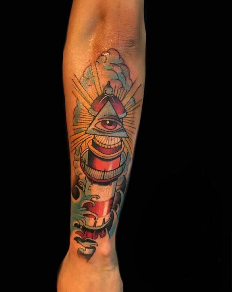 灯塔纹身图片_成品手臂欧美静物纹身图案