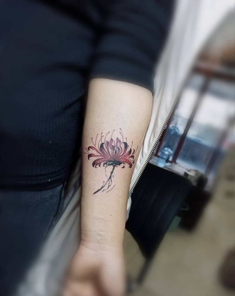 彼岸花纹身图片_手臂水墨彼岸花纹身图案