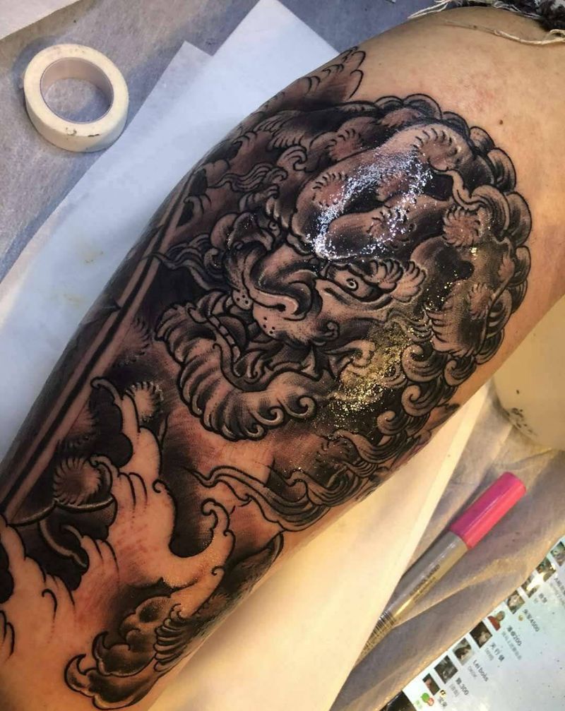 黑灰传统唐狮纹身图片