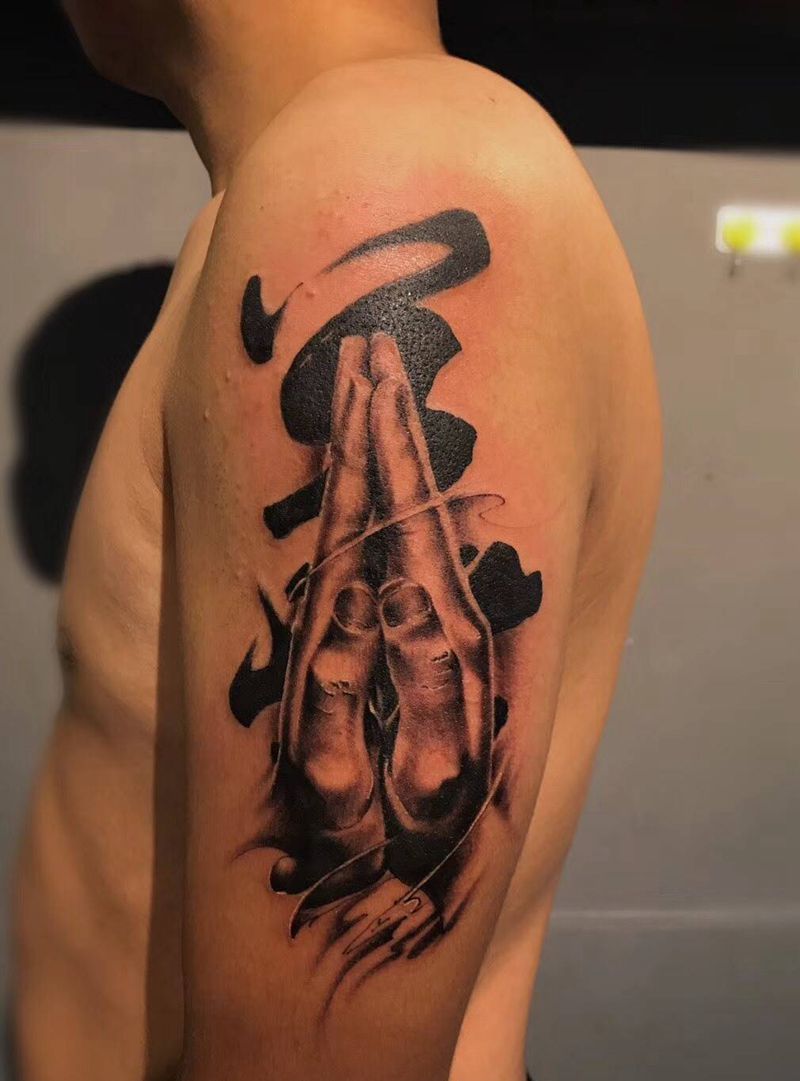 向善纹身图片_成品欧美肩部人物纹身图案