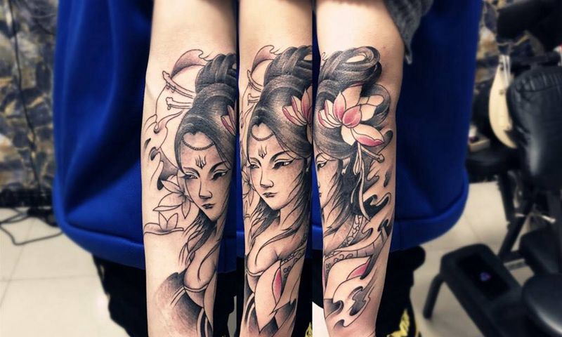小臂艺妓纹身图片