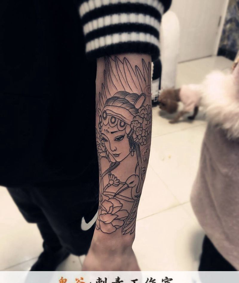 艺妓线条纹身图片