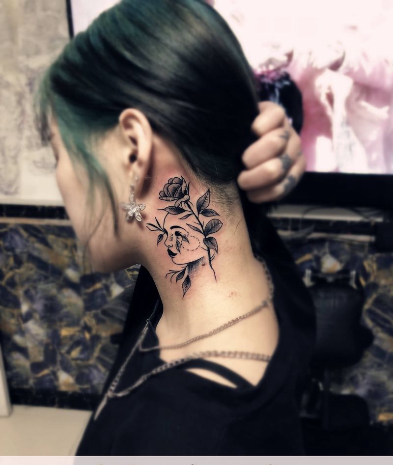 耳后纹身图片_新传统纹身图案