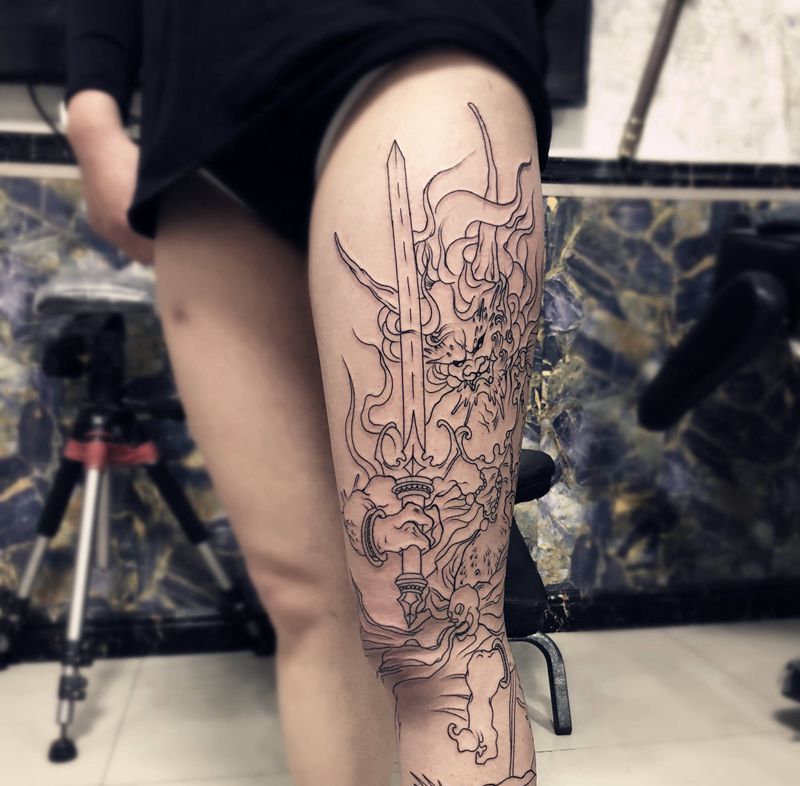 花腿纹身图片_腿部纹身图案